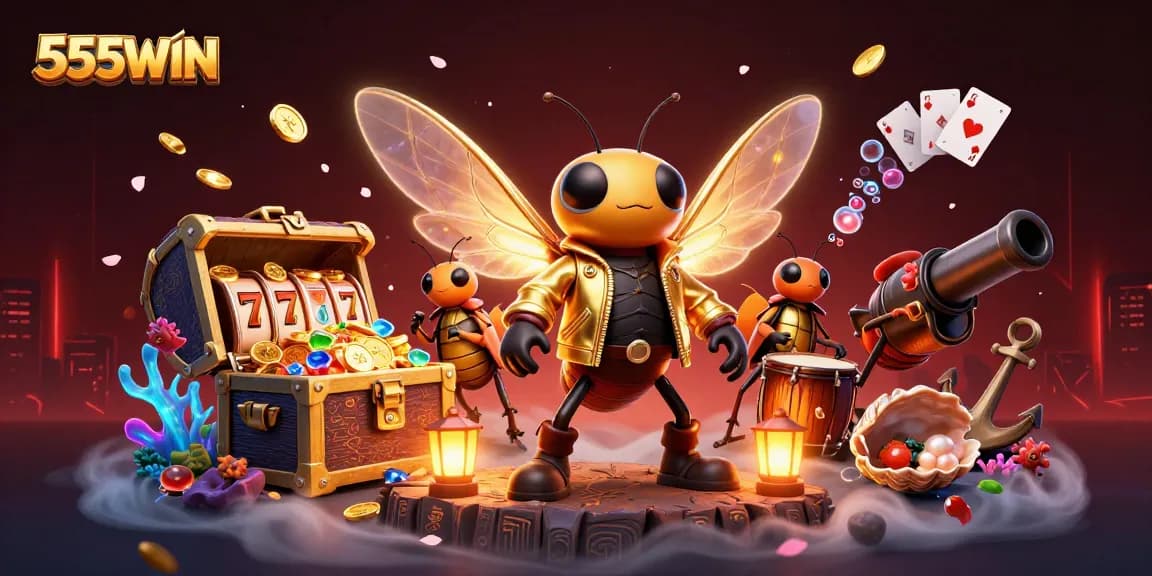 Experience thrilling gameplay with 555WIN's vibrant 3D casino scene featuring dynamic characters and rich game elements.