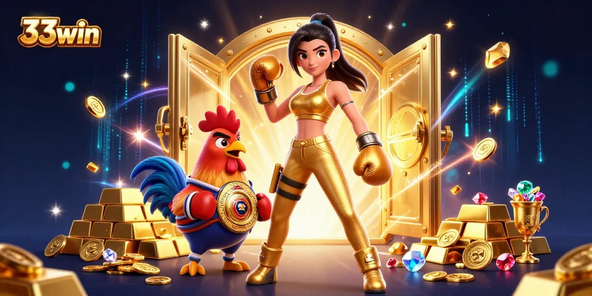 Experience thrilling wins with 33win at this vibrant casino illustration showcasing excitement and prizes.