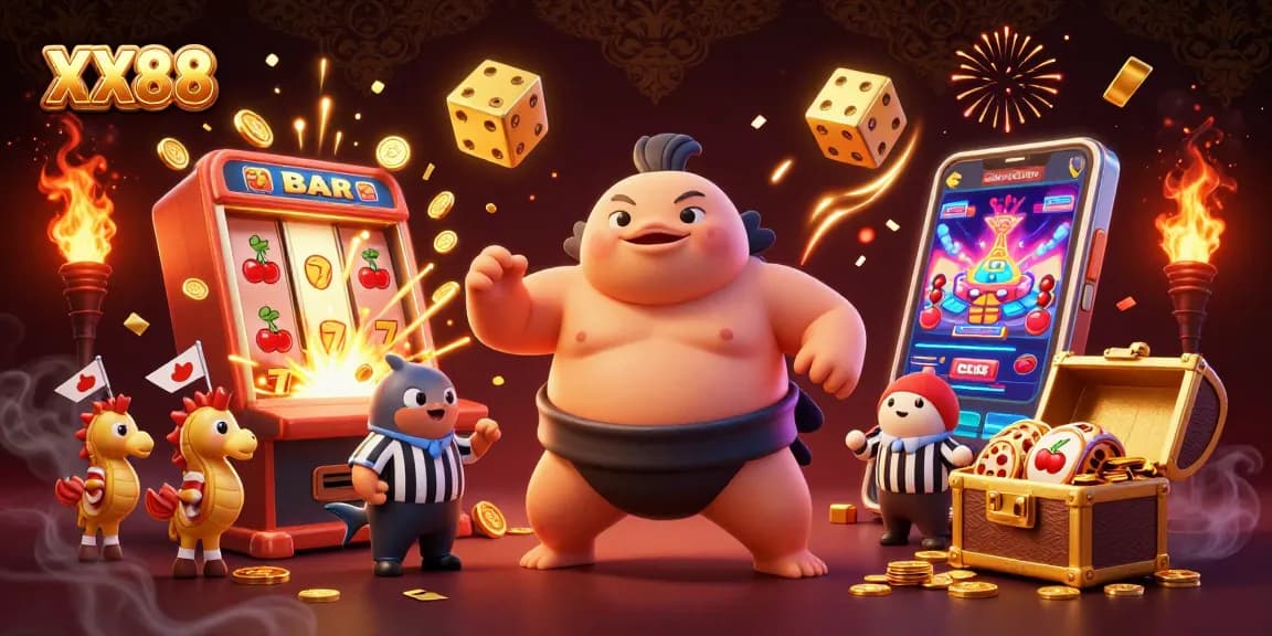 Experience thrilling gameplay at XX88 with vibrant 3D cartoon characters in a lively casino scene.