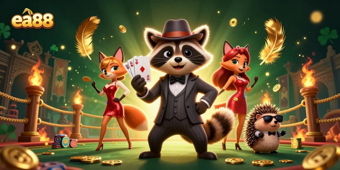 Experience thrilling excitement with ea88 at a vibrant casino scene featuring charming characters and rich details.