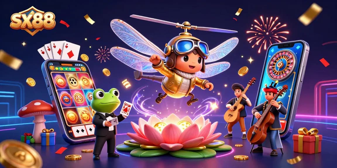Experience high-stakes gaming at sx88 with vibrant casino elements and animated characters.