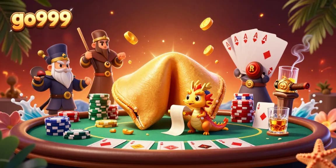 Play exciting games at go999 with poker chips and golden dragon in rich casino scene.