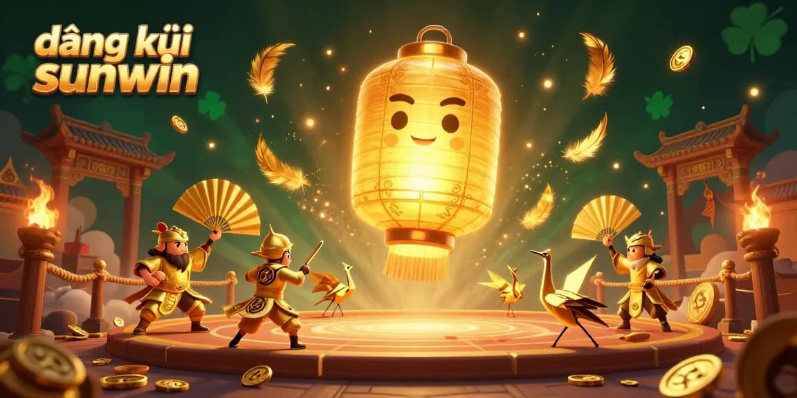 Engage in the excitement of đăng ký sunwin with dazzling golden lantern spirits and heroic warriors in a vibrant casino.