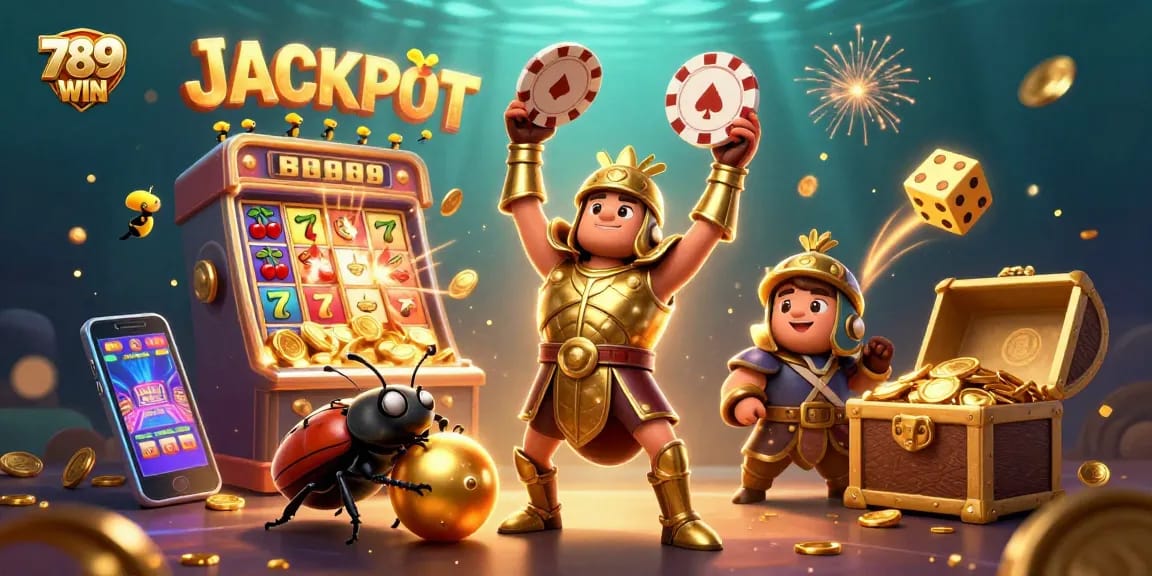 Experience the excitement of 789WIN with vibrant characters and dynamic casino elements in an engaging scene.