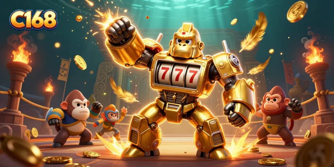 Engage in thrilling c168 casino games with the golden gorilla mech and explosive coins.