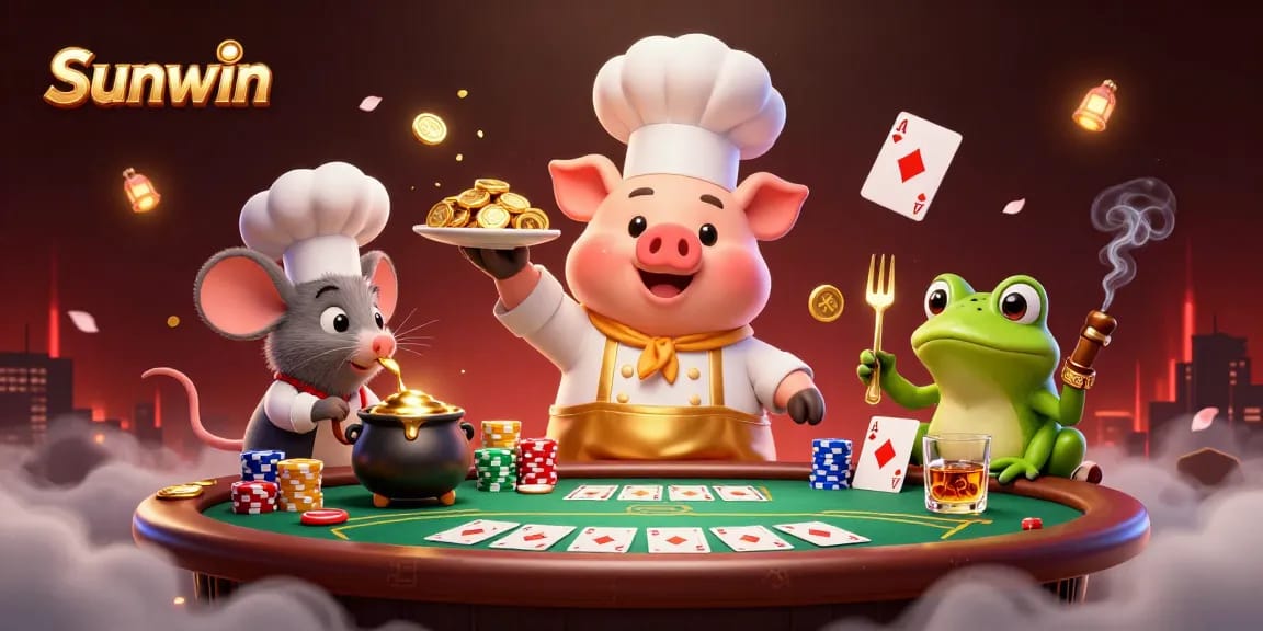 Sunwin highlights a thrilling gaming scene with vibrant characters and dynamic poker elements.