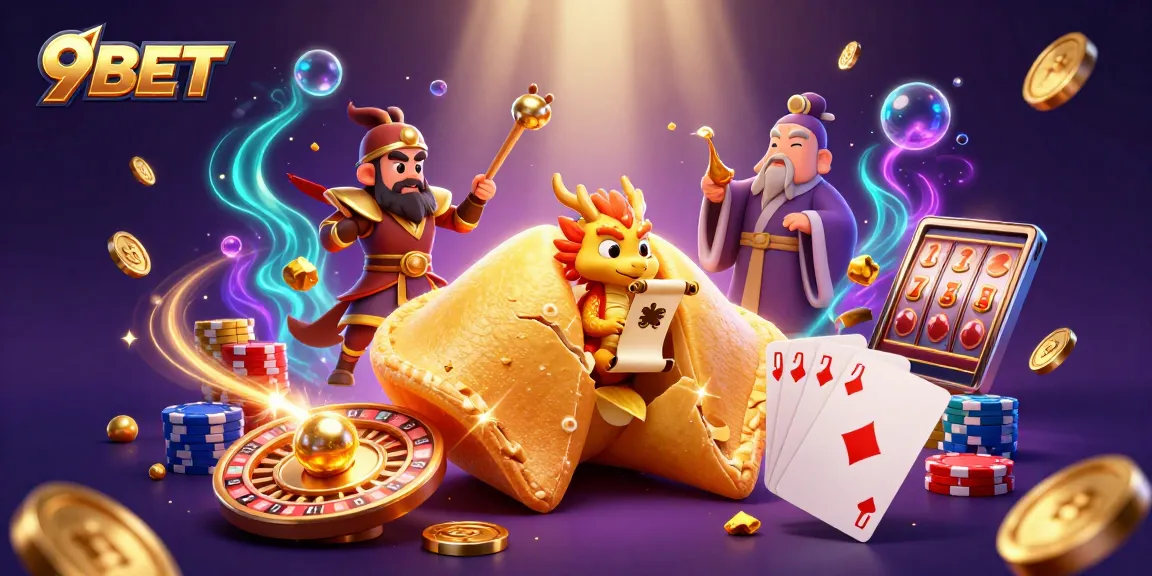 Experience the thrill of 9BET with a vibrant 3D casino scene featuring unique characters.