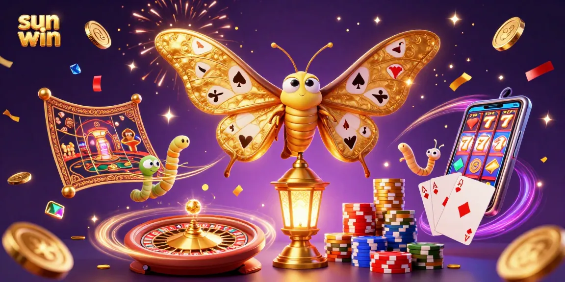 Experience sun win with a vibrant 3D illustration showcasing casino excitement, golden wings, and dynamic game elements.