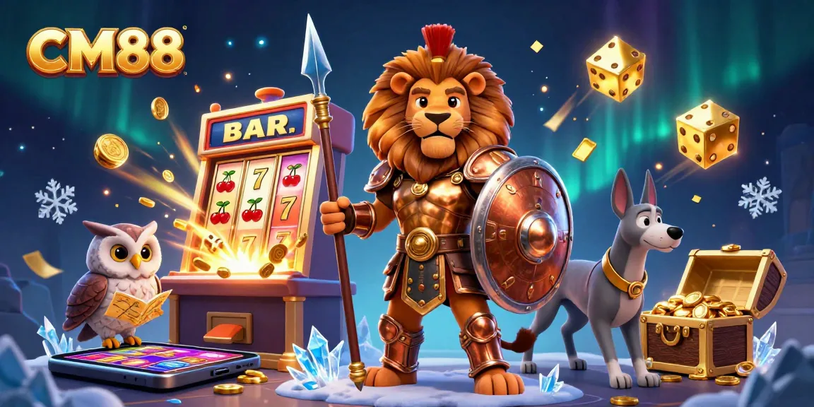 Engage in thrilling gameplay with CM88 as a roaring lion leads the way through a vibrant casino adventure.