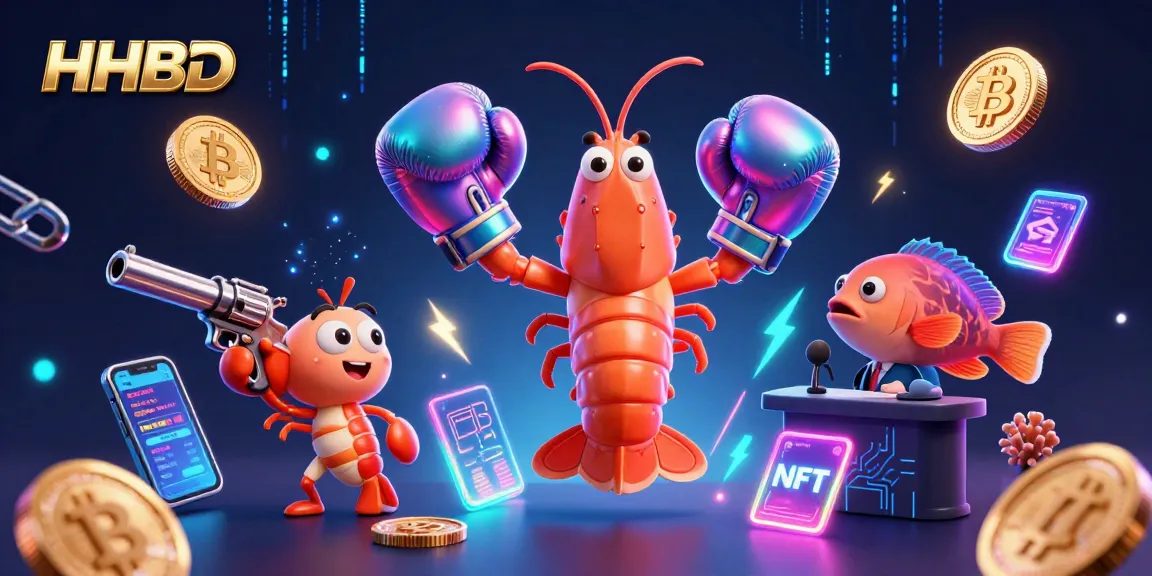 HHBD showcases a vibrant 3D scene filled with crypto elements and gambling excitement, featuring marine characters.