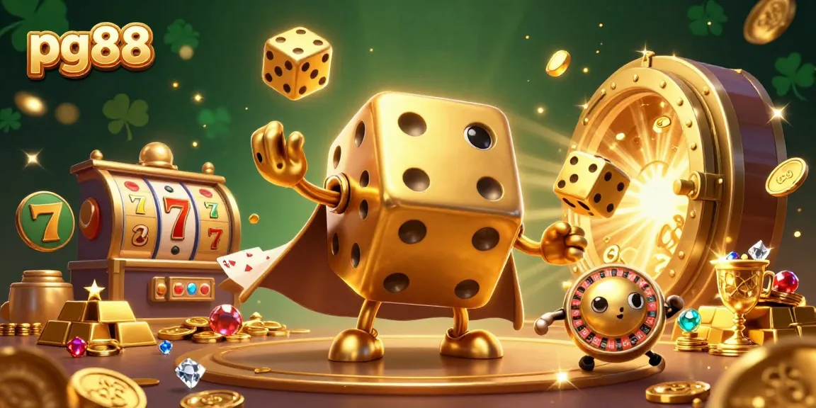 Experience the thrill of winning with pg88, featuring 3D cartoon golden dice and captivating casino elements.