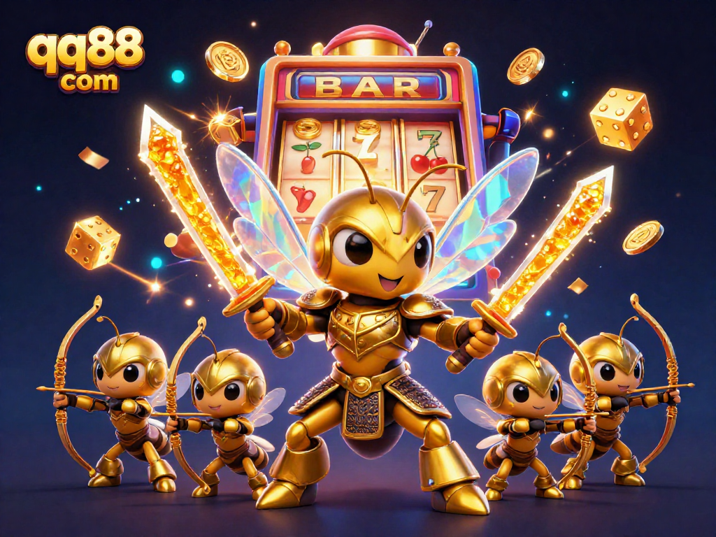 Win big at qq88 com with a vibrant casino scene featuring dynamic slot games and epic characters.