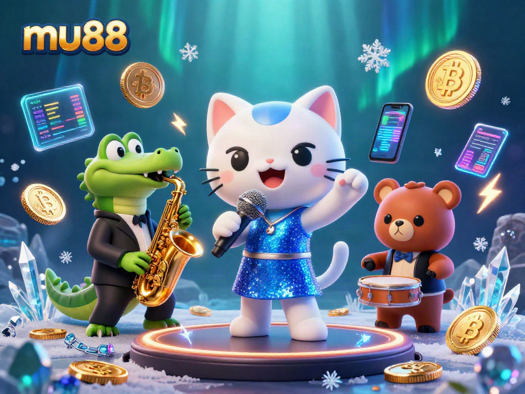 Engage in thrilling gameplay at mu88, showcasing a lively casino scene with vibrant characters and neon elements.