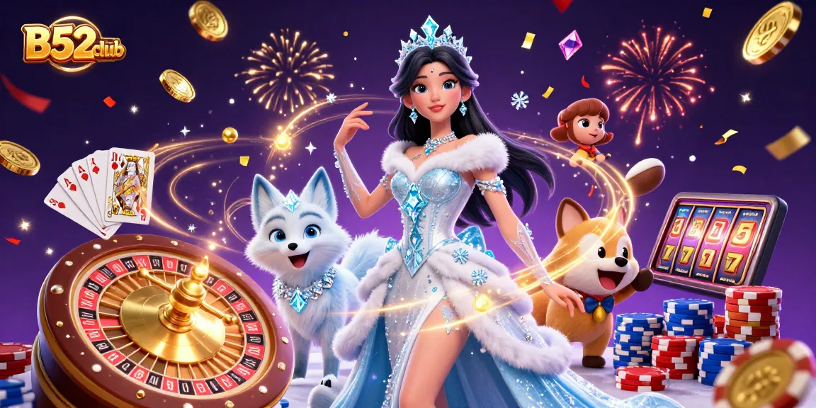 B52club enhances gaming excitement with a dazzling scene of a fashionable player and sparkling casino elements.