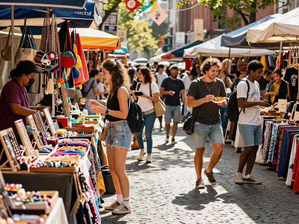 Vibrant street market scene showcasing community and culture with rokok88 accessories.