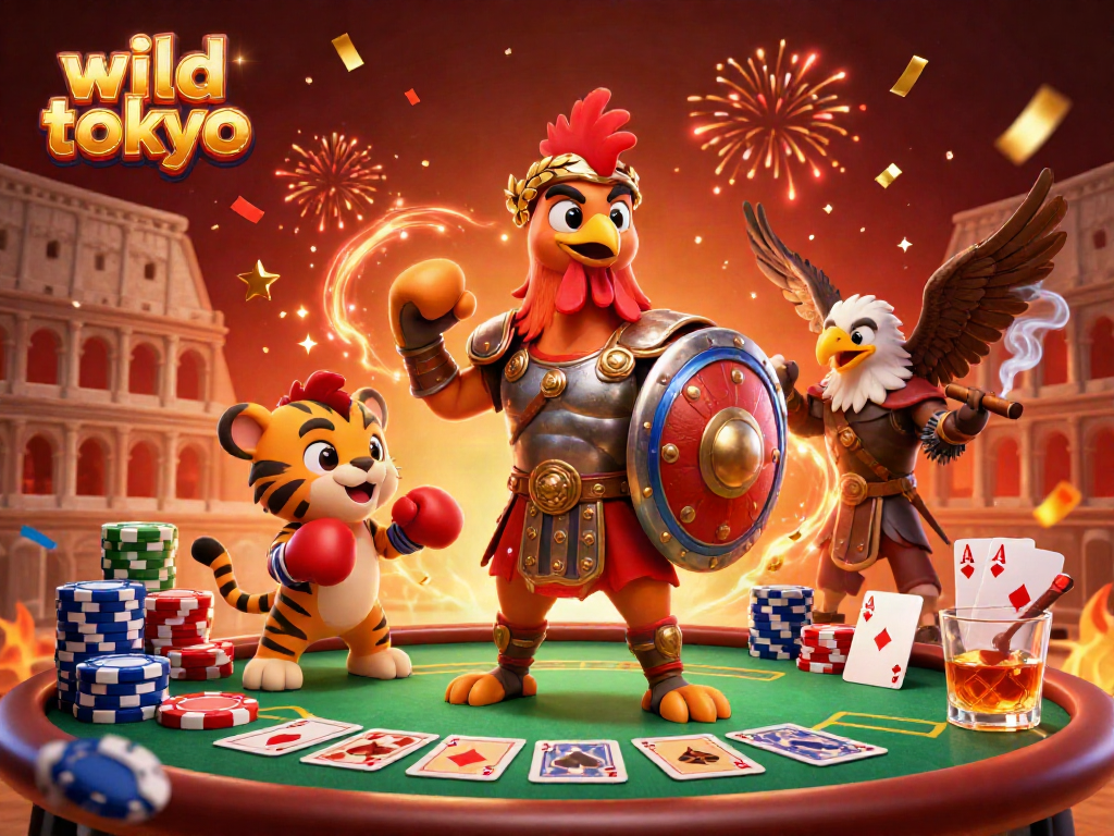 Experience thrilling gaming action at wild tokyo, showcasing a dynamic 3D casino scene with vibrant characters.