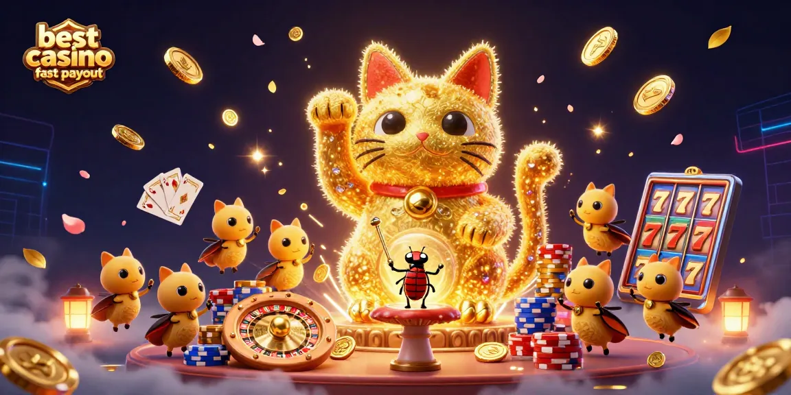 Experience the excitement of the best casino fast payout with dynamic casino symbols and festive elements.
