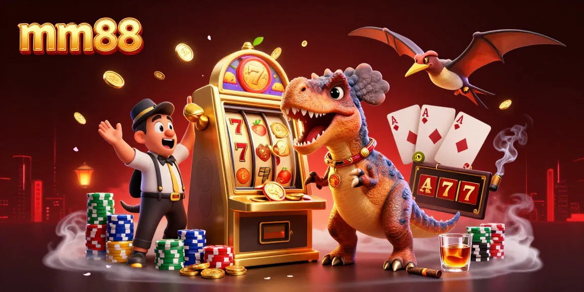Experience thrilling jackpots with mm88 at a bustling casino scene filled with vibrant characters and rich game elements.