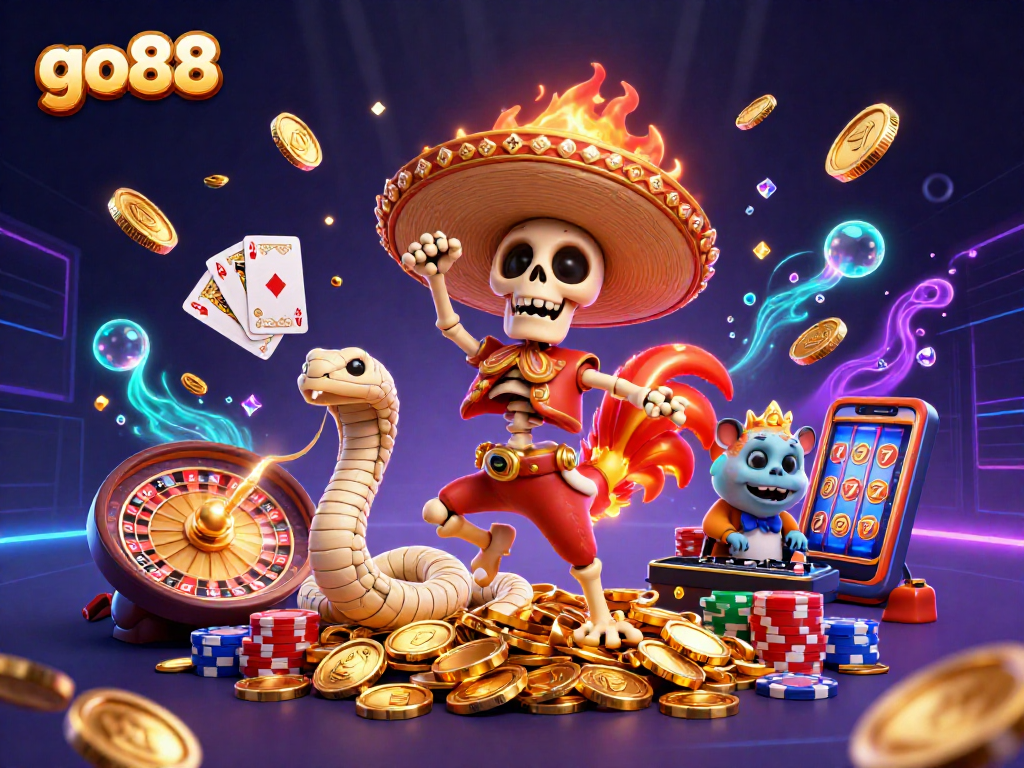 Experience the excitement of go88 with animated characters celebrating wins in a vibrant casino scene.