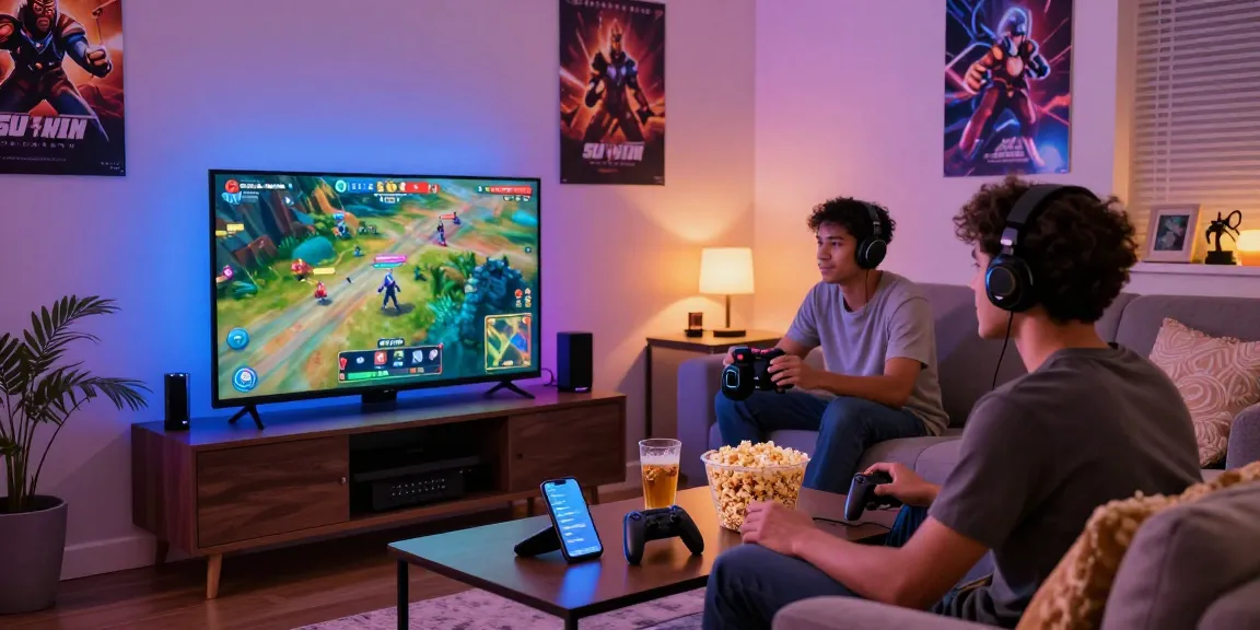 Engaged player enjoying a Sun win game in a cozy living room with snacks and gaming gear.