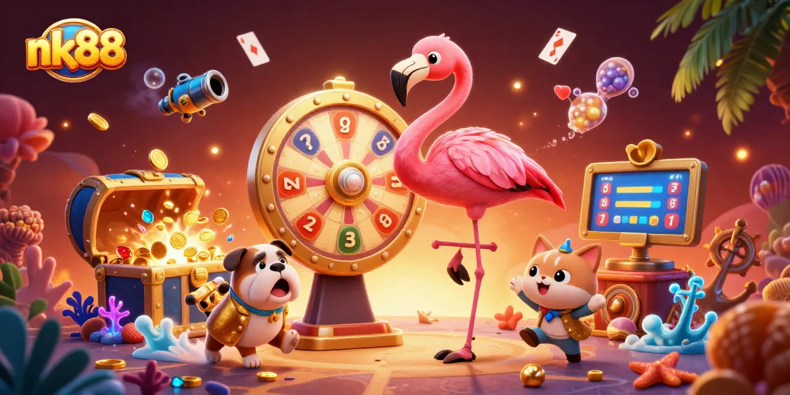Spin the prize wheel at nk88 while the excited bulldog contestant celebrates winnings!