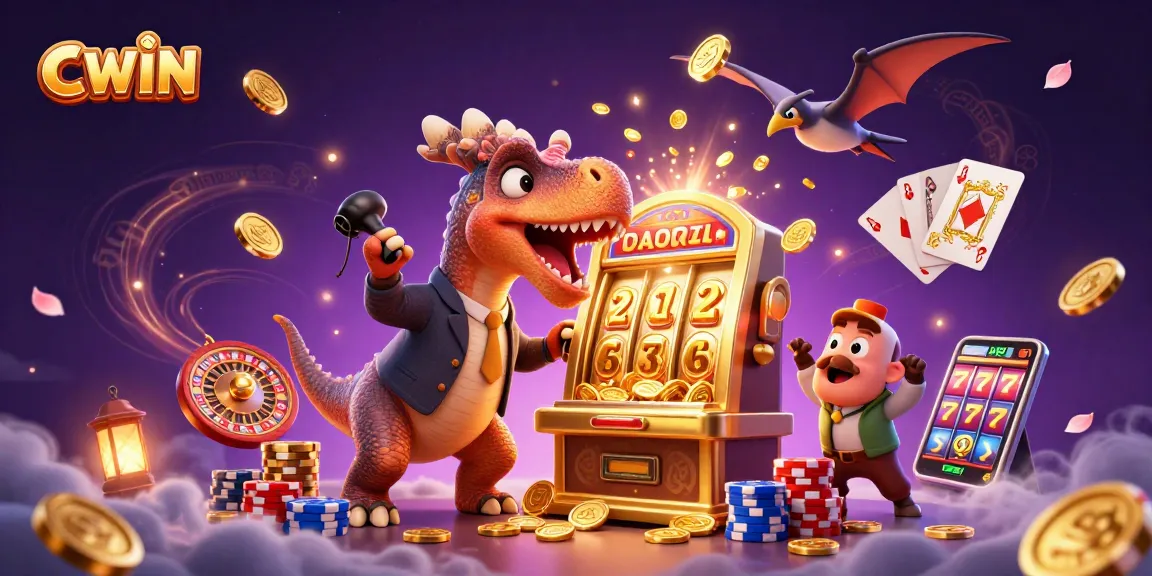CWIN casino illustration featuring exciting jackpot action with golden coins and colorful gaming elements