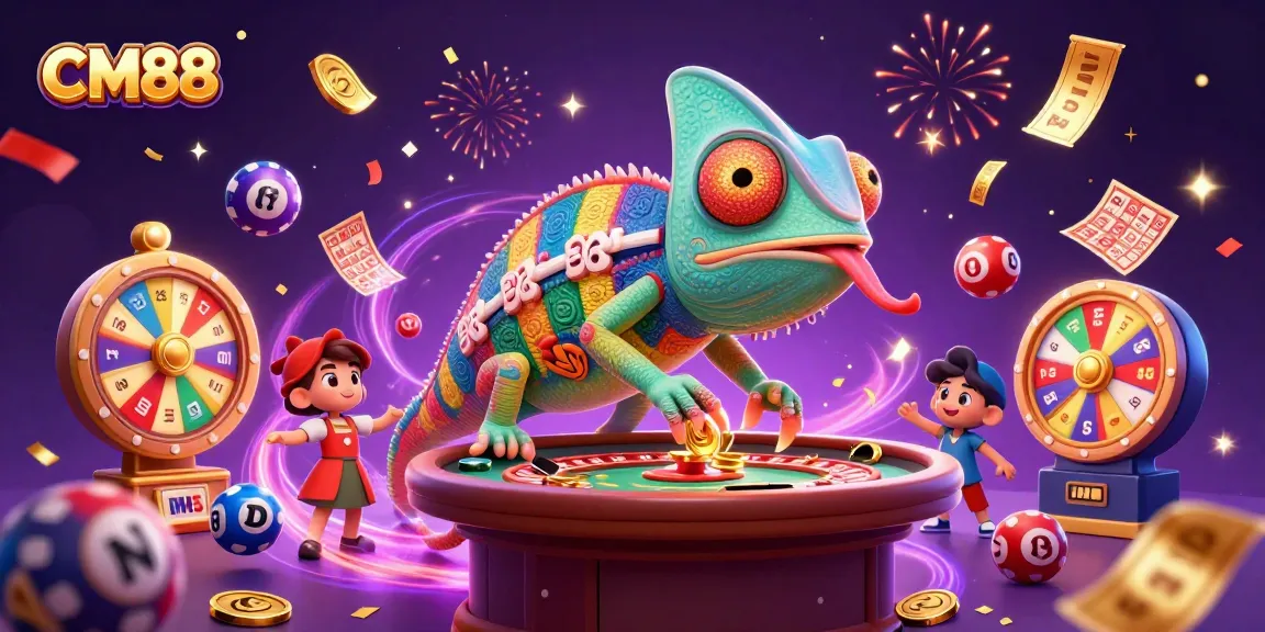 CM88 offers vibrant casino excitement with colorful elements like lottery balls and golden tickets.