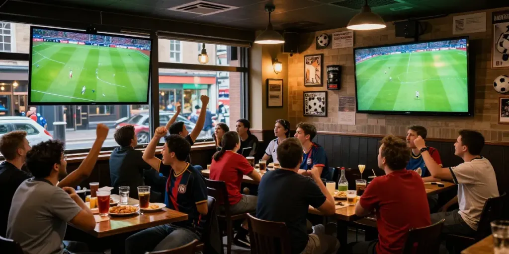 Exciting gangvangtv football match scene with passionate fans cheering.