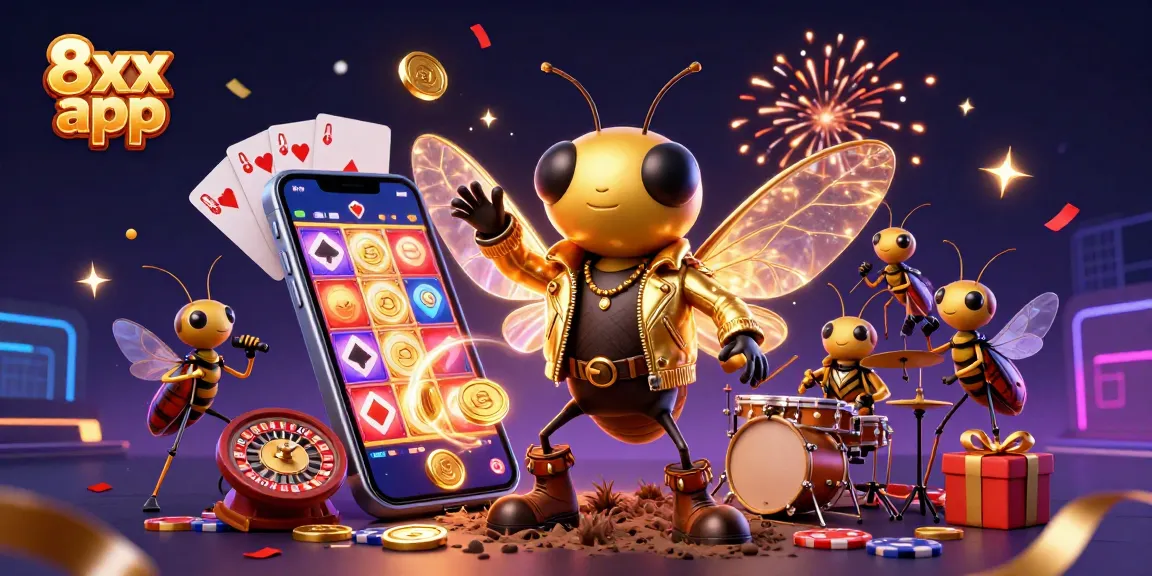 Win big with the 8xx app featuring a vibrant 3D casino scene and dynamic characters.
