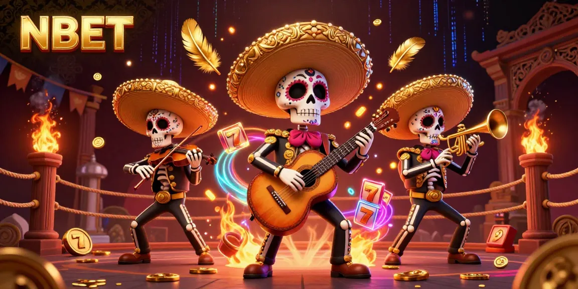 Slot-themed illustration showcasing a mariachi band with vibrant elements celebrating NBET casino play.