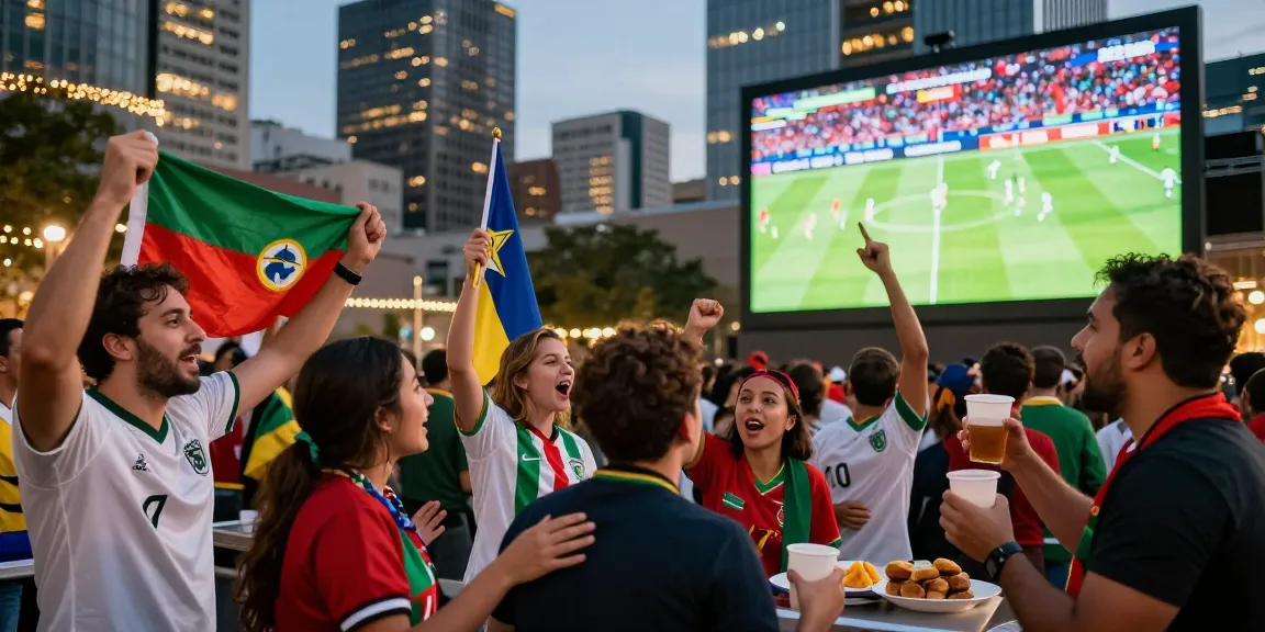 Fans engaging with live soccer updates at https://bongdata.net/ during World Cup festivities, showcasing excitement and community.