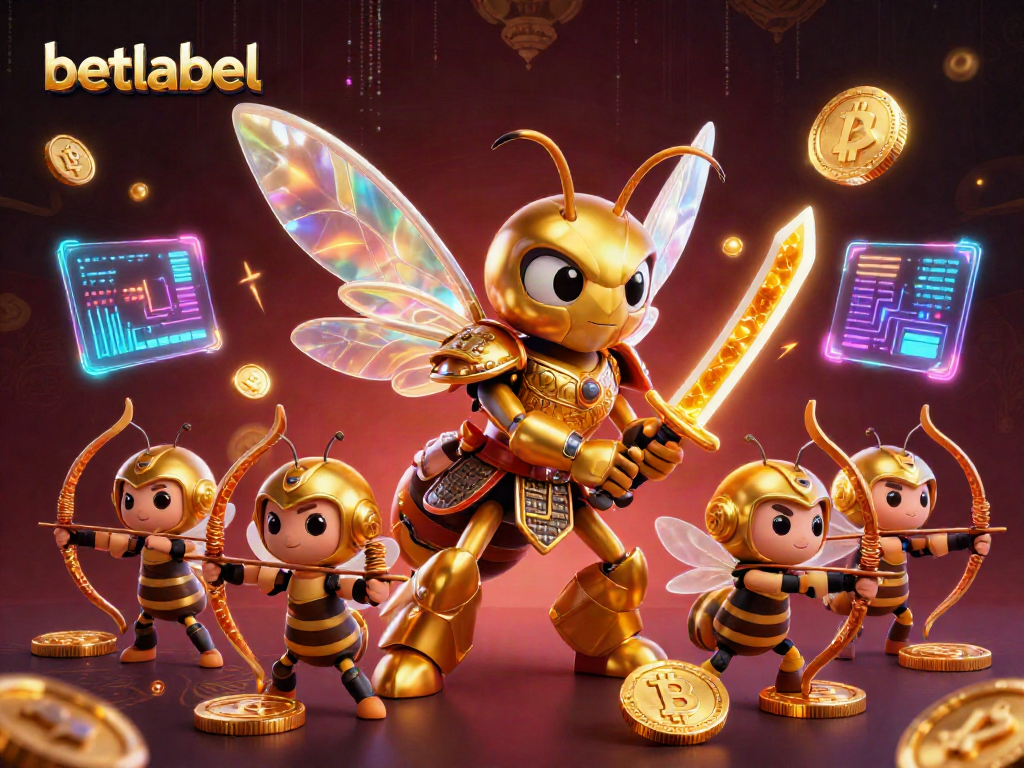 Experience thrilling games at betlabel with golden hornet and bee archers in a vibrant casino scene.