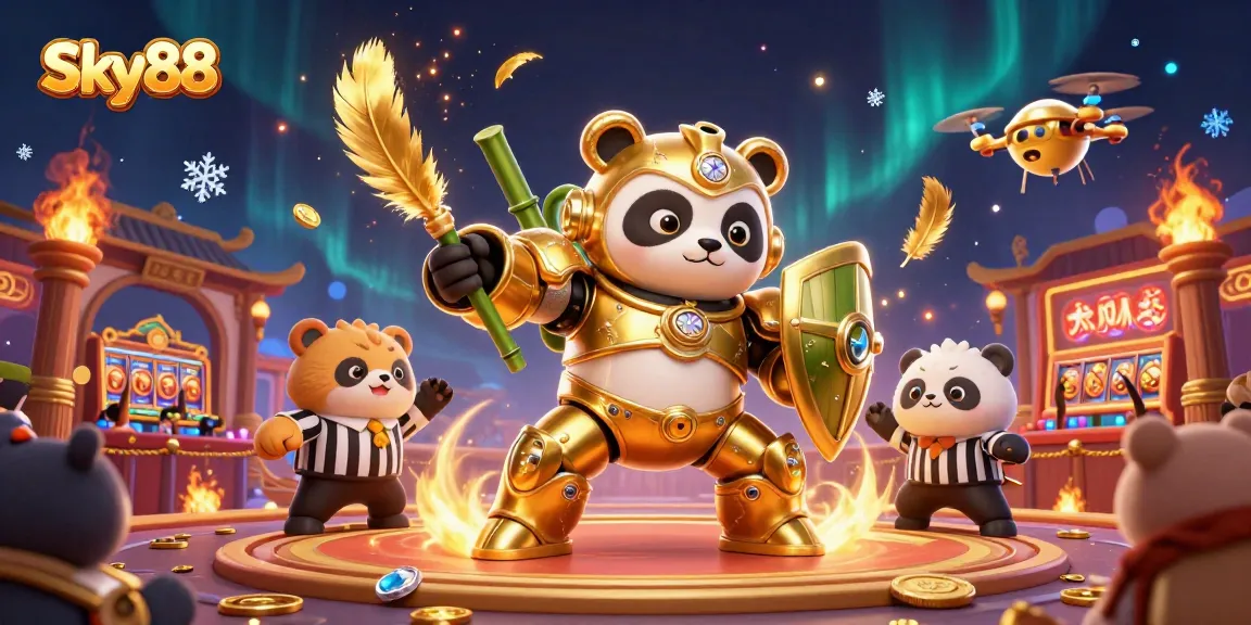 Experience thrilling gaming action at Sky88 in a vibrant 3D casino arena with dynamic characters.