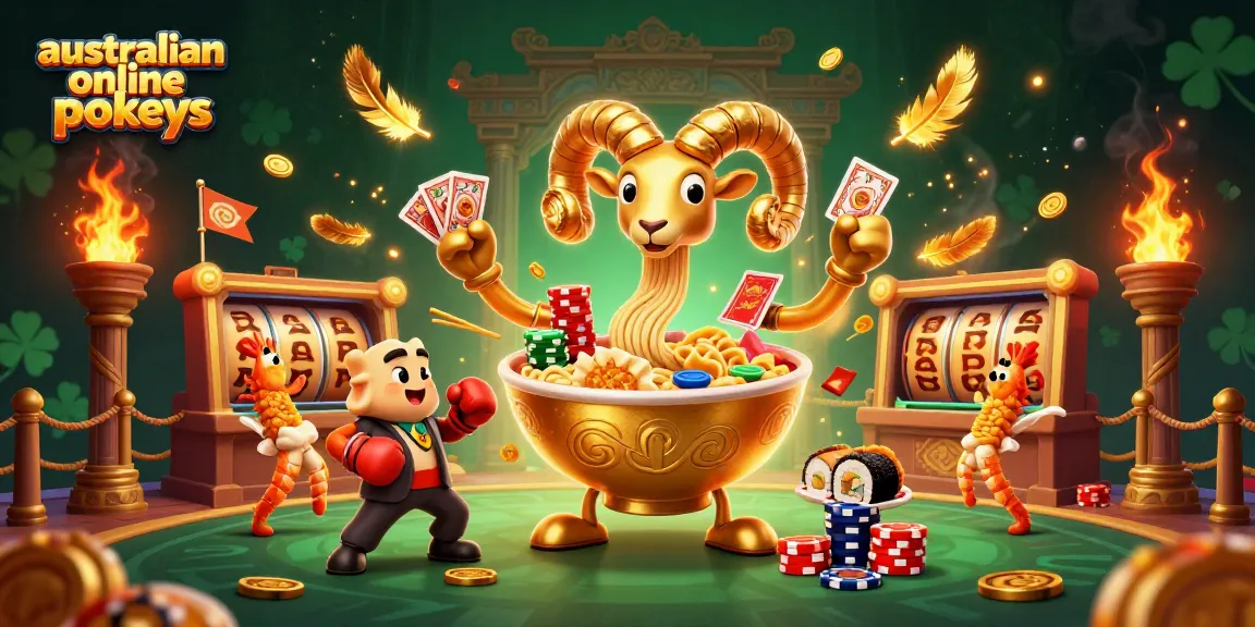 Experience thrilling australian online pokies action with vibrant characters in a dynamic casino scene.