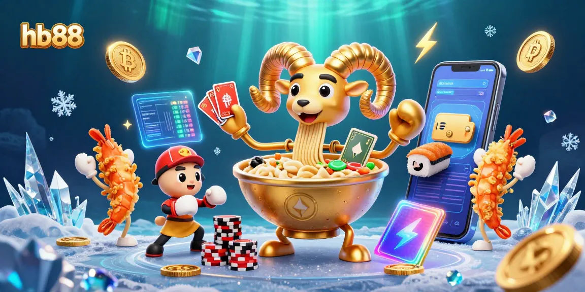 Engage with hb88 as the golden ramen bowl dealer spreads cards in a vibrant casino scene.
