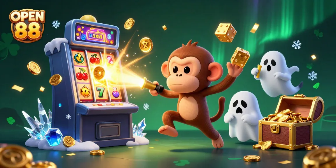 Engage with OPEN 88's thrilling casino adventures alongside a playful poltergeist monkey and ghost-hunter puppy.