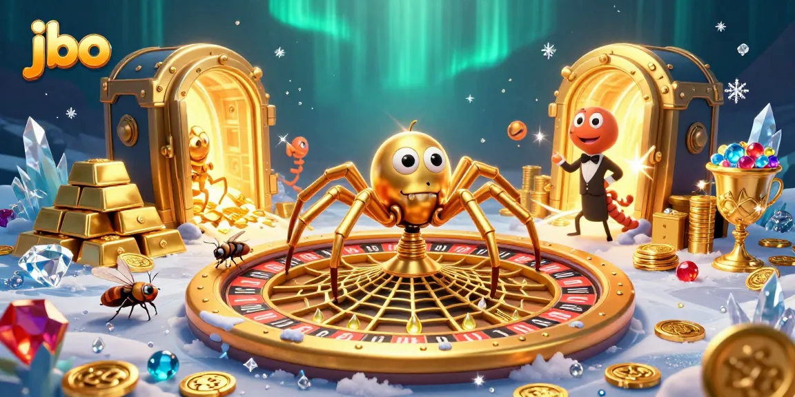 Experience thrilling bets with JBO in a vibrant casino scene featuring animated characters.