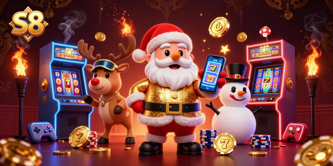 S8 captivates with stunning slots and engaging gameplay featuring Christmas characters in a festive casino.