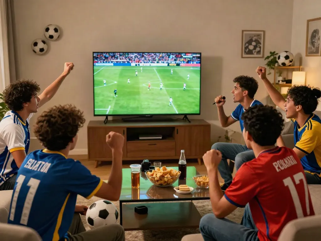 Fans celebrating a soccer match together, enjoying the cakhiatv experience.
