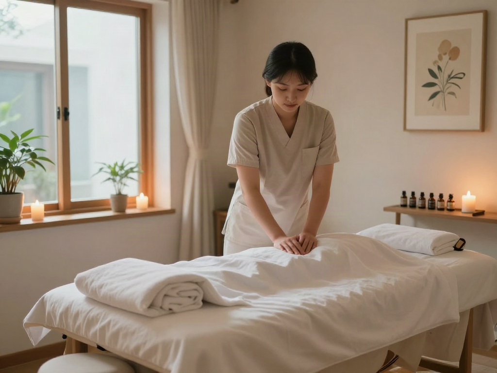 Relaxation in a tranquil massage room featuring 안양출장안마 services, soft lighting, and calming decor.