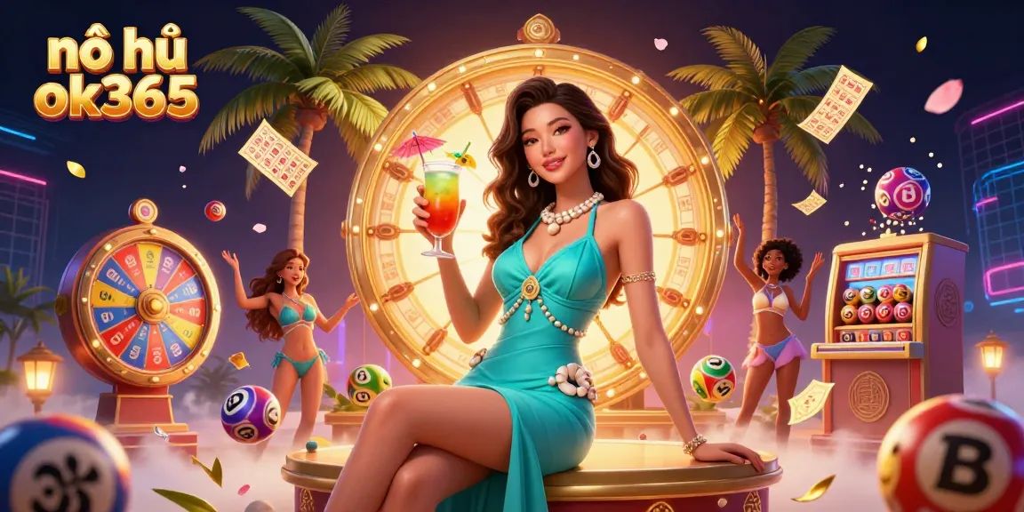Experience thrilling nổ hũ ok365 gameplay with vibrant lottery elements in a picturesque beach casino setting.