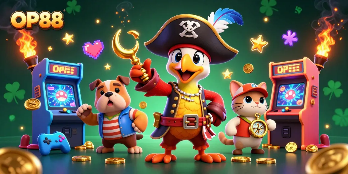 Engage with gaming excitement at OP88 with lively characters amidst vibrant casino elements.