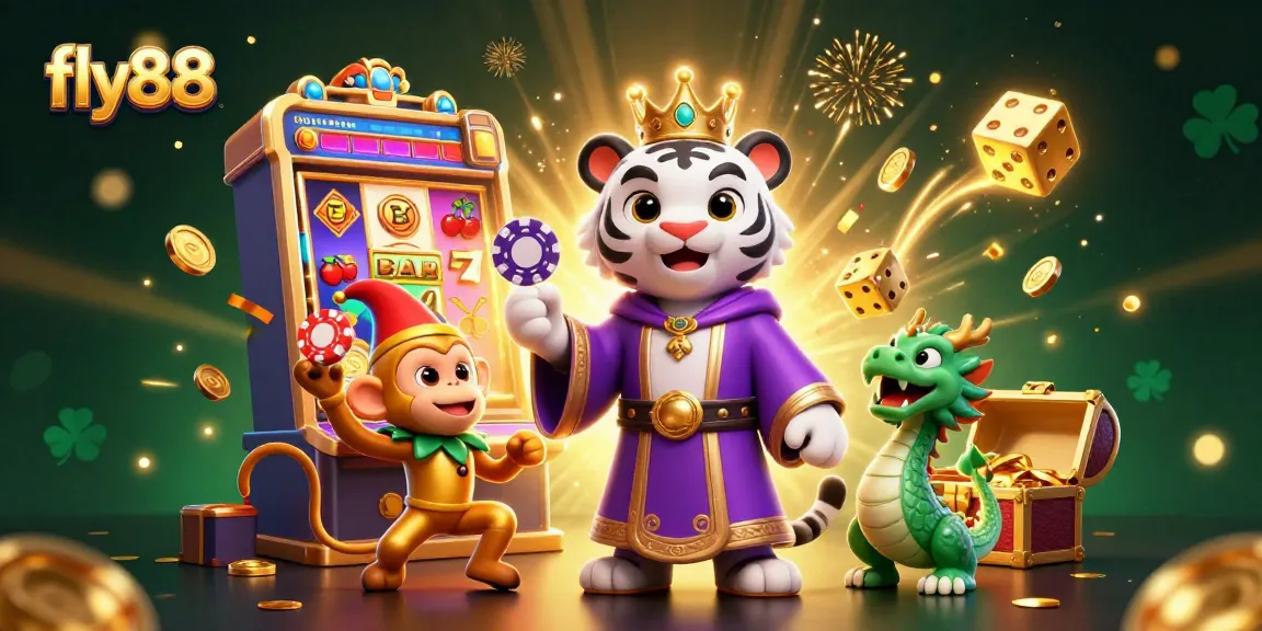 Experience the excitement at fly88 with a luxurious 3D casino scene featuring vibrant characters and dynamic game elements.