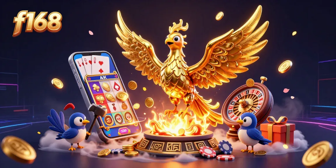 Collect winnings with f168’s thrilling casino games featuring golden phoenixes and vibrant slot screens.