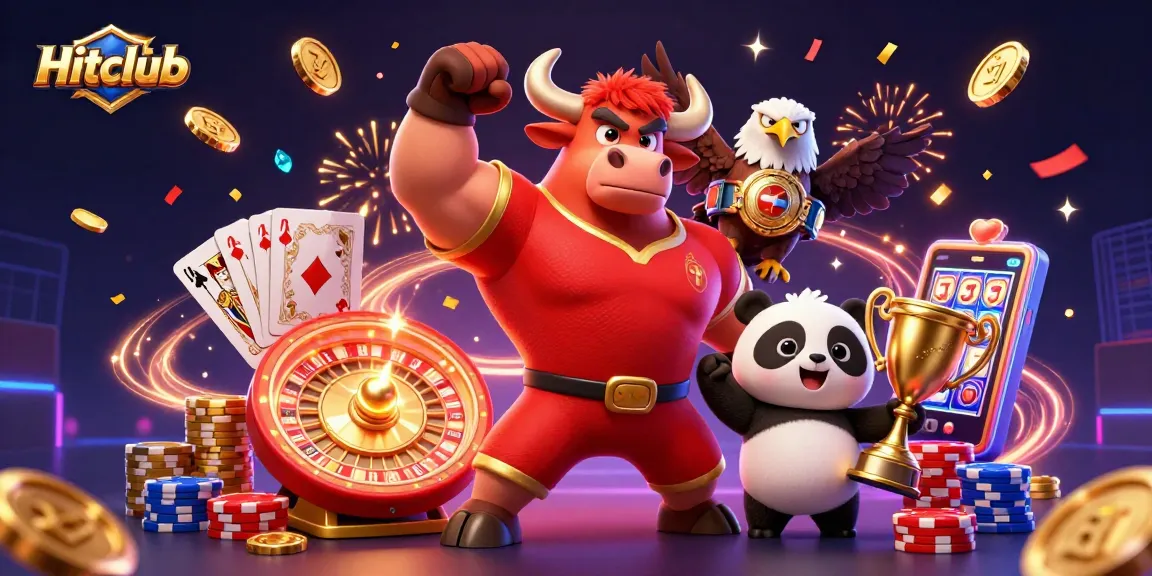 Hitclub showcases thrilling gaming moments with a powerful mascot, captivating action, and sparkling rewards.