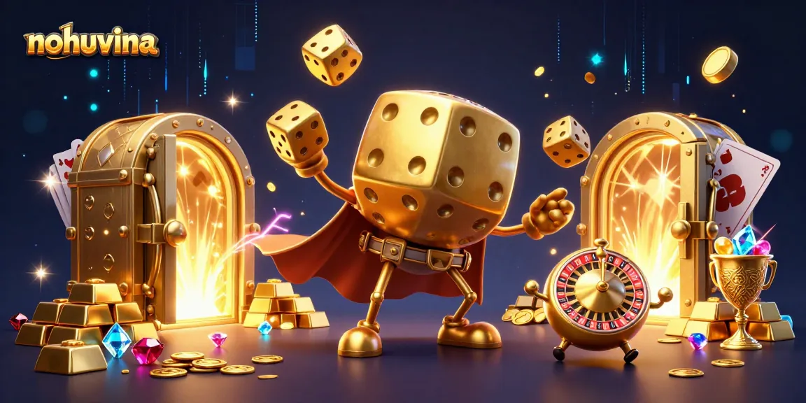 Nohuvina showcases a thrilling casino scene with golden dice and jewels bursting with excitement