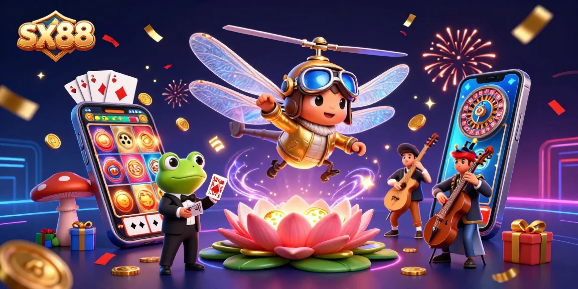 Experience high-stakes gaming at sx88 with vibrant casino elements and animated characters.
