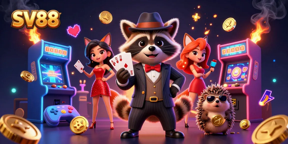SV88 offers a vibrant gaming experience featuring charismatic characters in a dazzling casino environment.