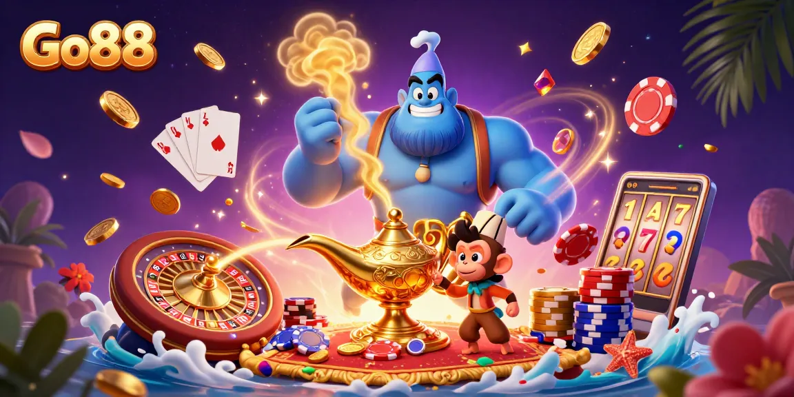 Spin to win at Go88 and enjoy a vibrant casino experience featuring colorful poker chips and gold coins.