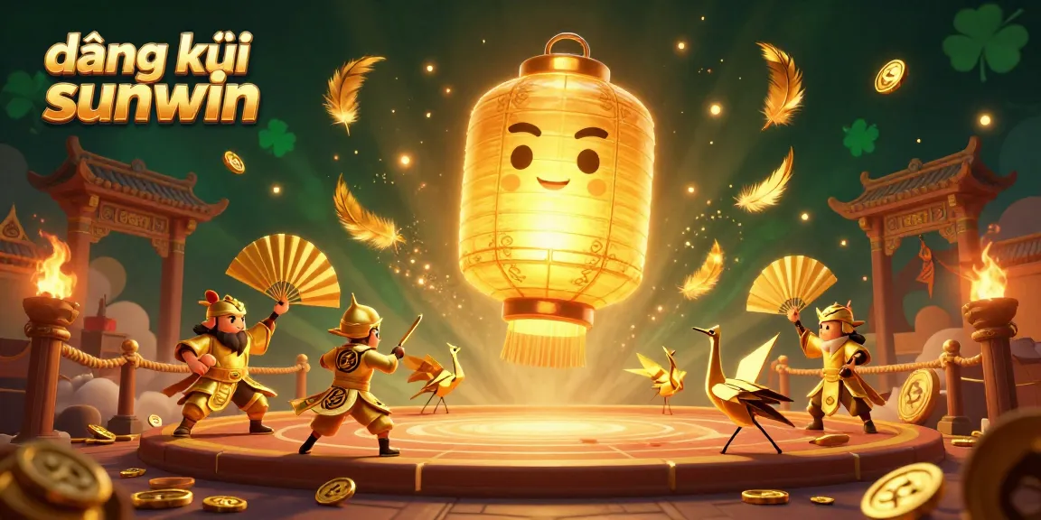 Engage in the excitement of đăng ký sunwin with dazzling golden lantern spirits and heroic warriors in a vibrant casino.